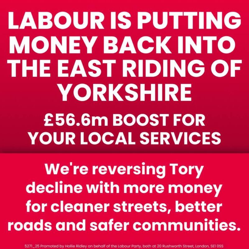 Labour is putting money back into the East Riding of Yorkshire.  £56.6m boost for your local services.  We
